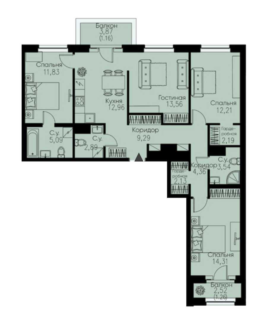 Четырехкомнатная квартира в : площадь 96.78 м2 , этаж: 9 – купить в Санкт-Петербурге